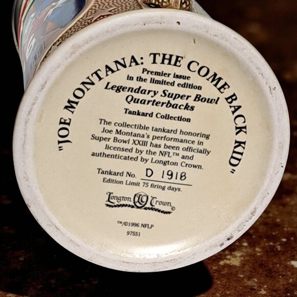 Joe Montana 49ers Super Bowl XXIII Beer Stein Tankard "The Comeback Kid" 1996 - Picture 10 of 12